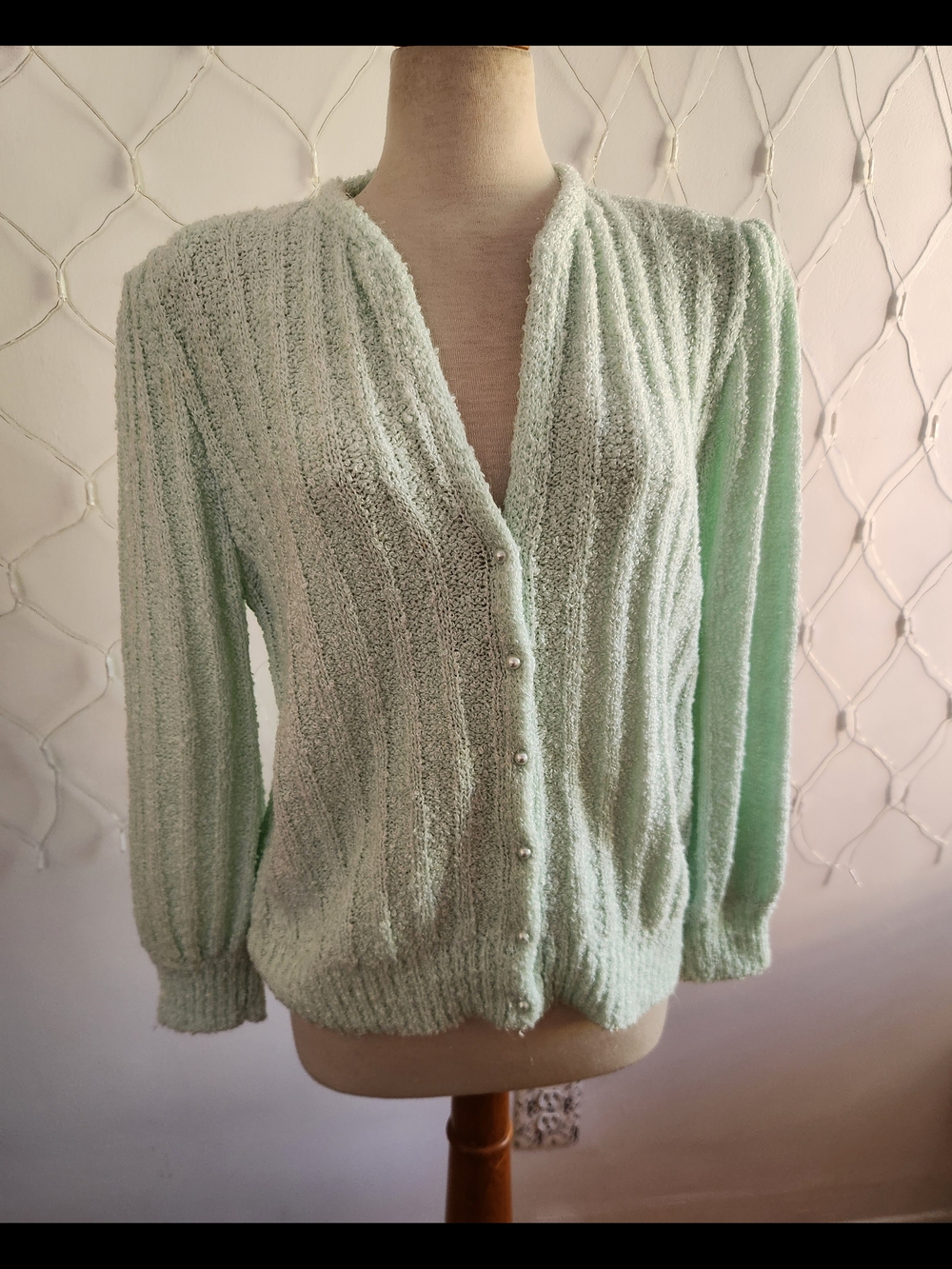 Vintage 80s Ashley Blake Boucle Knit Sweater • Mint Green • Tagged Large